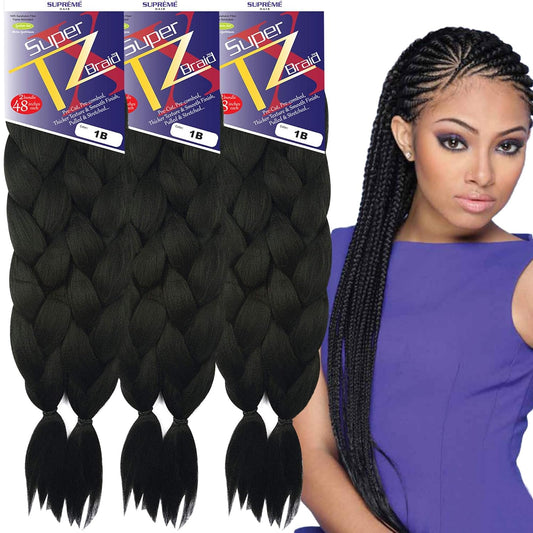 1 Pre-Stretched Braiding– 48 Inch Long Unfolded – 2 Bundles Total – Xpression 100% Kanekalon– TZ Braid Hair Extensions – Pre-Cut and Pre-Combed Synthetic Hair (1B)